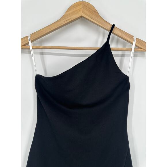 Lovers + Friends Keely One Shoulder Mini Dress Jersey Slit Bodycon, Black - Picture 6 of 15